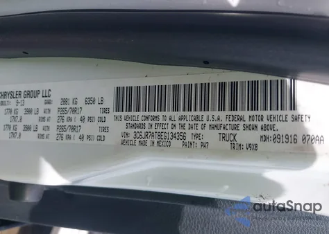 2014 Ram 1500 Tradesman из США, поврежденный, VIN 3C6JR7AT8EG134356